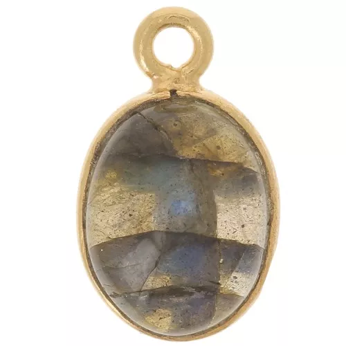 14x9mm 925 Sterling Silver Oval gemstone charm - Labradorite - Fine Gold x1