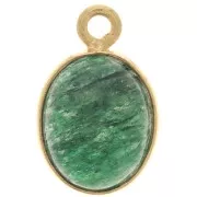 14x9mm 925 Sterling Silver Oval gemstone charm - Aventurine - Fine Gold x1