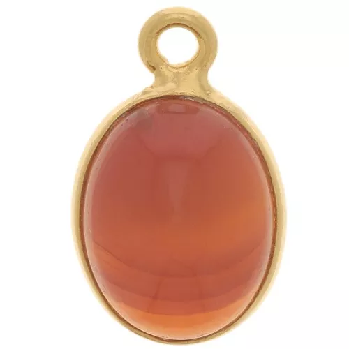 14x9mm 925 Sterling Silver Oval gemstone charm - Cornaline - Fine Gold x1