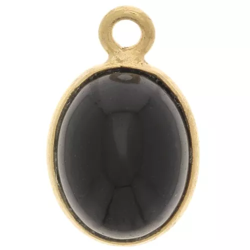 14x9mm 925 Sterling Silver Oval gemstone charm - Black Onyx - Fine Gold x1