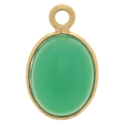 14x9mm 925 Sterling Silver Oval dyed gemstone charm - Green Onyx - Fine Gold x1