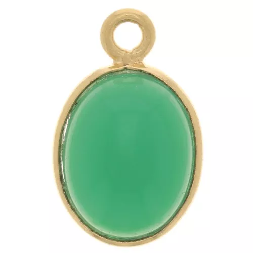 14x9mm 925 Sterling Silver Oval dyed gemstone charm - Green Onyx - Fine Gold x1