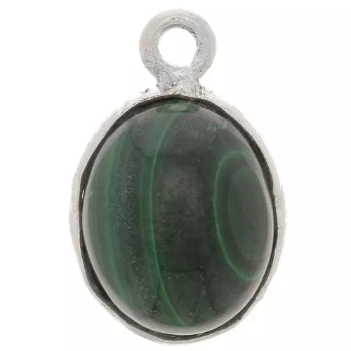 14x9mm 925 Sterling Silver Oval gemstone charm - Malachite x1