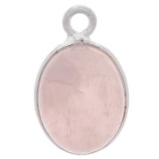 14x9mm 925 Sterling Silver Oval gemstone charm - Rose Quartz x1