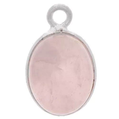 14x9mm 925 Sterling Silver Oval gemstone charm - Rose Quartz x1