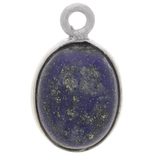 14x9mm 925 Sterling Silver Oval gemstone charm - Lapis lazuli x1