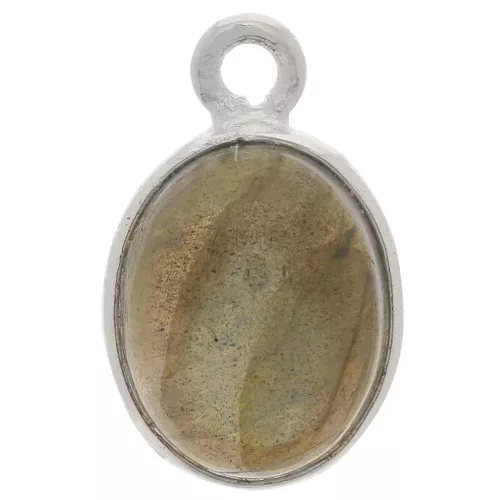 14x9mm 925 Sterling Silver Oval gemstone charm - Labradorite x1