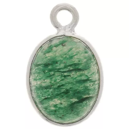 14x9mm 925 Sterling Silver Oval gemstone charm - Aventurine x1