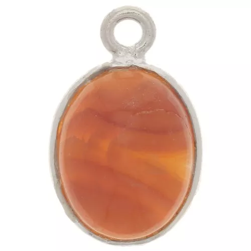 14x9mm 925 Sterling Silver Oval gemstone charm - Cornaline x1