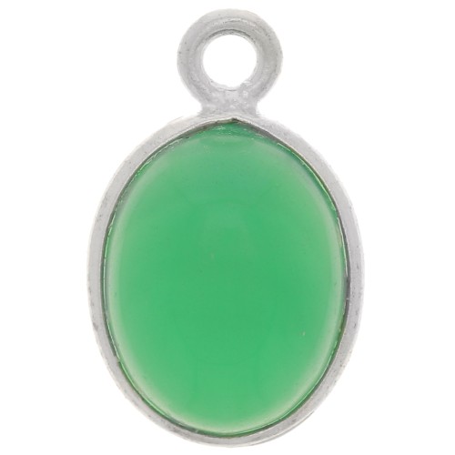 14x9mm 925 Sterling Silver Oval dyed gemstone charm - Green Onyx x1