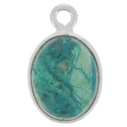 14x9mm 925 Sterling Silver Oval gemstone charm - Chrysocolla x1|raw }}