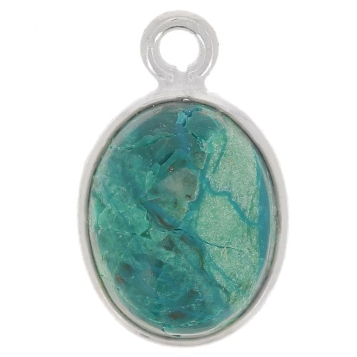 14x9mm 925 Sterling Silver Oval gemstone charm - Chrysocolla x1