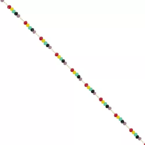 3.15mm Chain with glass beads - Gold Tone - Multicoloured x50cm