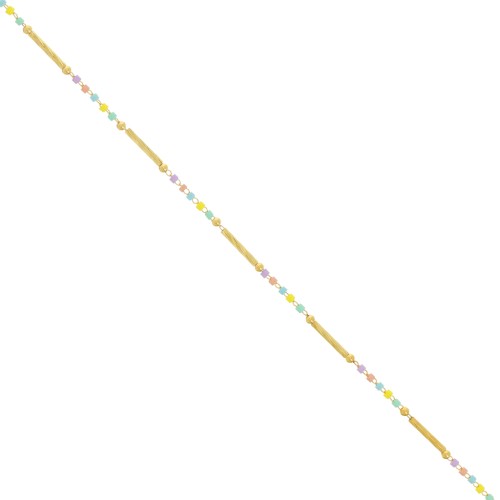 2mm Chain with glass beads - Gold Tone - Pastel x50cm