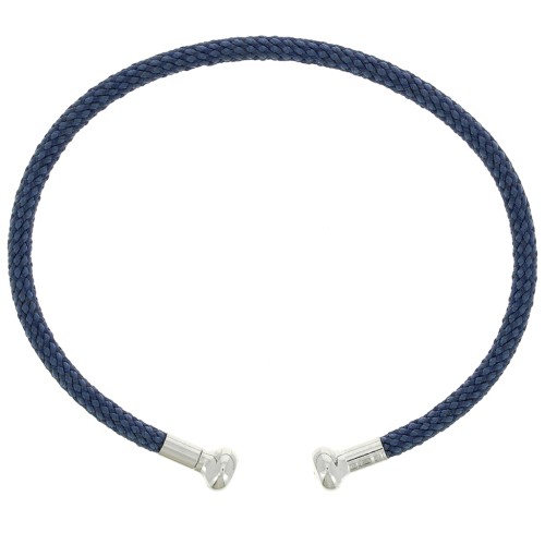 Twisted cord bracelet with end to Unscrew- Dark Blue - Rhodium Tone x1
