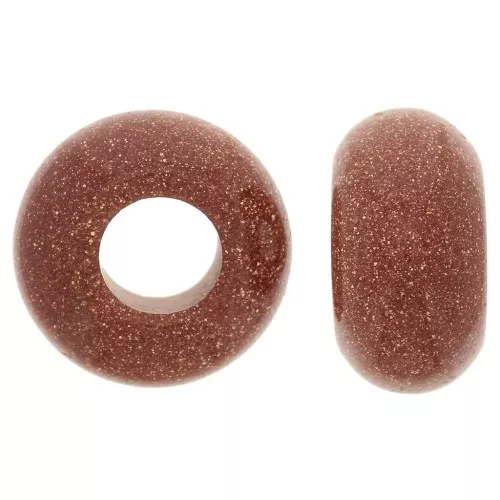 14mm Round large hole donut bead - Gold Stone - Imitation Sunstone x1
