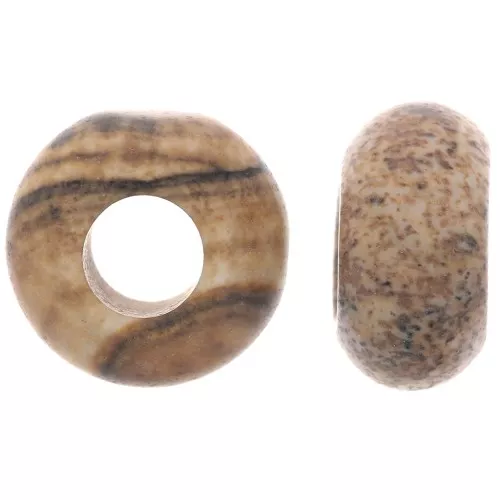 14mm Round large hole donut bead - gemstone - Picture Jasper x1