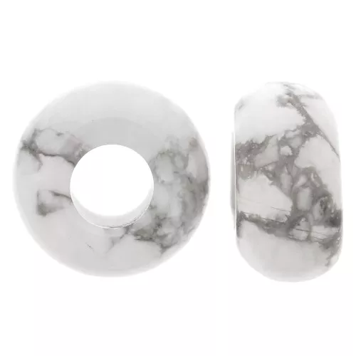 14mm Round large hole donut bead - gemstone - Howlite x1