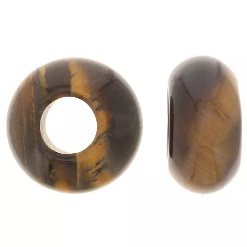14mm Round large hole donut bead - gemstone - Tiger Eye x1