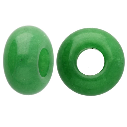 14mm Round large hole donut bead - dyed gemstone - Green Jade x1