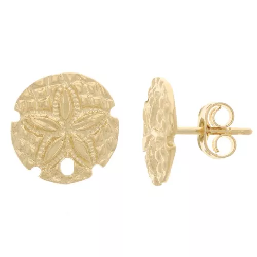 12mm Sand dollar earstuds with hole - Fine Gold plated x2