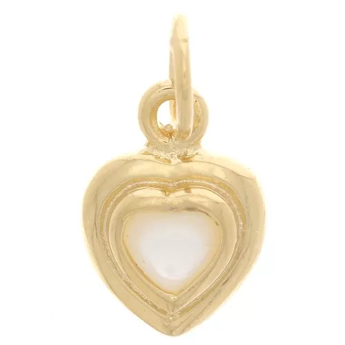 13x9mm Heart charm with mother of pearl - Fine Gold plated x1