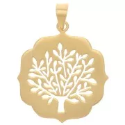 29.5x26mm Tree of Life openwork pendant - Fine Gold plated x1