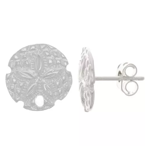 12mm Sand dollar earstuds with hole - Fine Silver plated x2