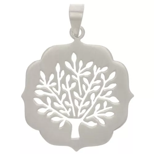 29.5x26mm Openwork Tree of Life pendant - Fine Silver plated x1