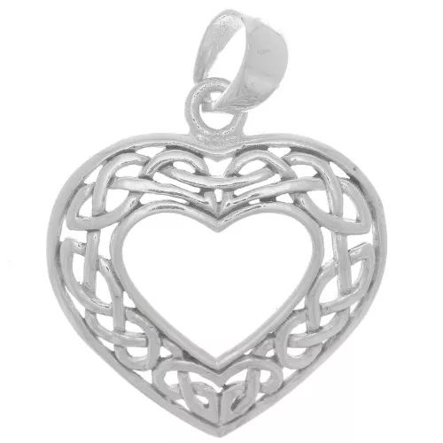 21x20mm 925 Sterling Silver Hollow Heart Pendant - Celtic design x1