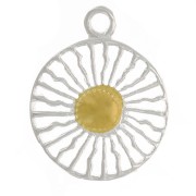 10mm 925 Sterling Silver Round charm - sun pattern - Fine Gold Plated x1