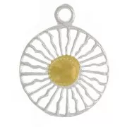 10mm 925 Sterling Silver Round charm - sun pattern - Fine Gold Plated x1