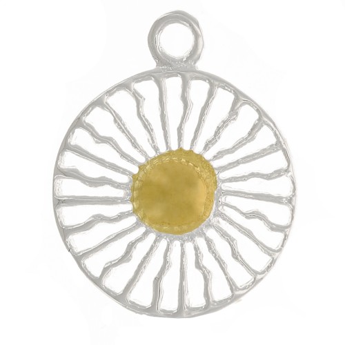 10mm 925 Sterling Silver Round charm - sun pattern - Fine Gold Plated x1