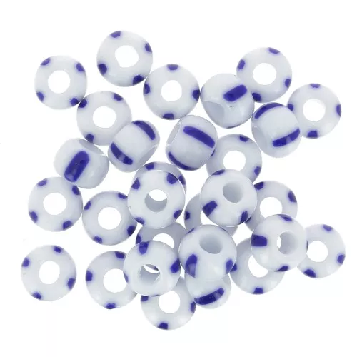 Preciosa Striped Seed Beads 2/0 - 6 mm - White - Blue x20g