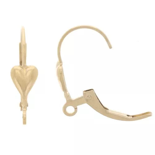 17mm Leverback earrings with open ring - heart pattern - Gold filled x2