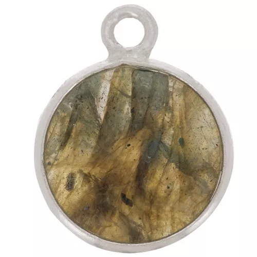 11mm 925 Sterling Silver Round Charm - Gemstone - Labradorite x1
