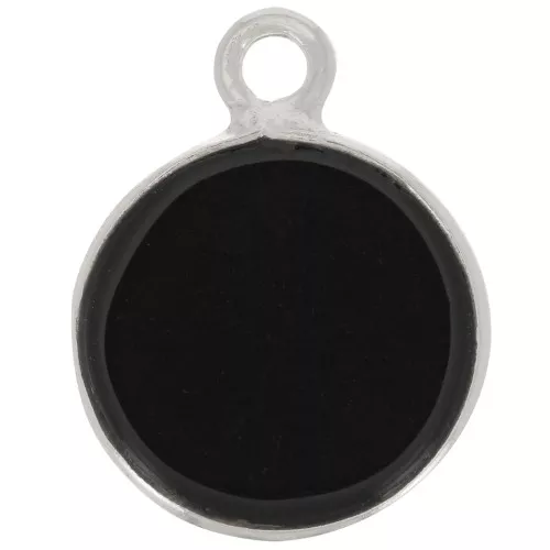 11mm 925 Sterling Silver Round Charm - Gemstone - Black Onyx x1