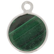 11mm 925 Sterling Silver Round Charm - Gemstone - Malachite x1