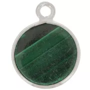 11mm 925 Sterling Silver Round Charm - Gemstone - Malachite x1