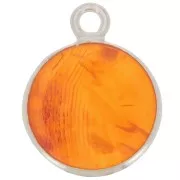 11mm 925 Sterling Silver Round Charm - Gemstone - Cornaline x1