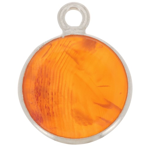 11mm 925 Sterling Silver Round Charm - Gemstone - Cornaline x1