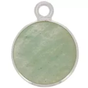 11mm 925 Sterling Silver Round Charm - Gemstone - Amazonite x1