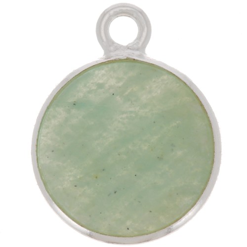 11mm 925 Sterling Silver Round Charm - Gemstone - Amazonite x1