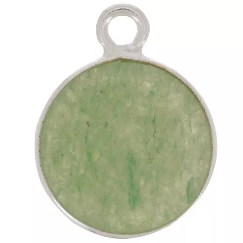 11mm 925 Sterling Silver Round Charm - Gemstone - Aventurine x1