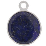 11mm 925 Sterling Silver Round Charm - Gemstone - Lapis lazuli x1