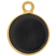 11mm 925 Sterling Silver Round Charm - Gemstone - Gold Plated - Black Onyx x1