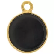 11mm 925 Sterling Silver Round Charm - Gemstone - Gold Plated - Black Onyx x1