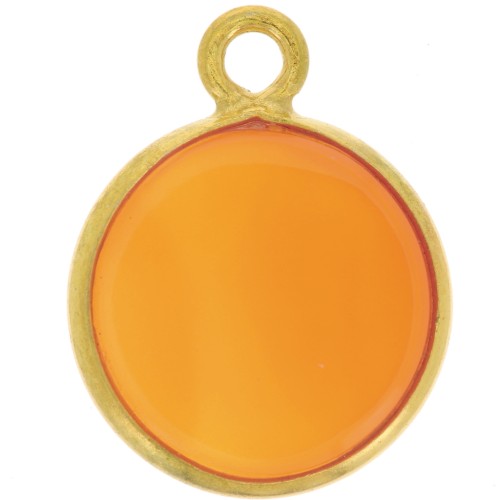 11mm 925 Sterling Silver Round Charm - Gemstone - Gold Plated - Cornaline x1