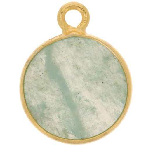 11mm 925 Sterling Silver Round Charm - Gemstone - Gold Plated - Amazonite x1
