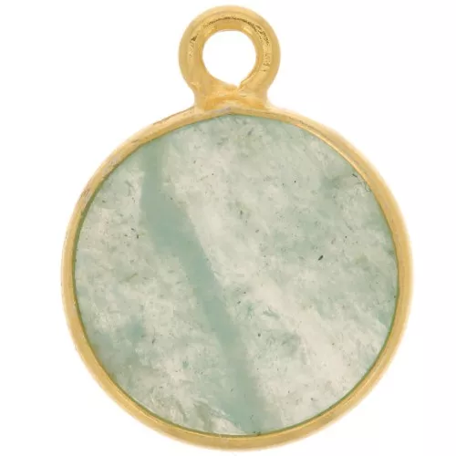 11mm 925 Sterling Silver Round Charm - Gemstone - Gold Plated - Amazonite x1